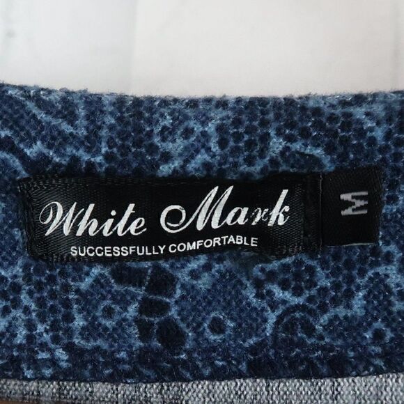 WHITE MARK BLUE FLORAL PAISLEY LONG SLEEVE ROUND NECK MIDI SWEATER DRESS SIZE M - Picture 2 of 8